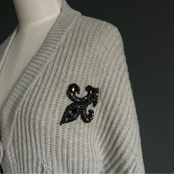 The Kooples Wool Cashmere Cardigan Crest Patch Oversized Luxury Twee Old Money - Picture 3 of 7